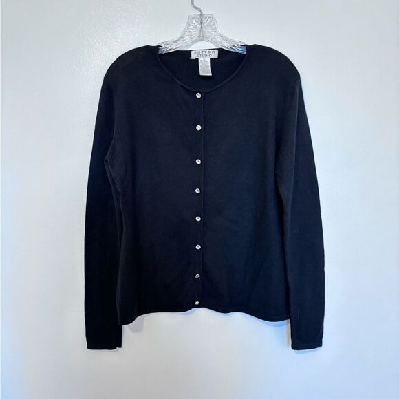 Sutton Studio Cashmere And Silk Black Cardigan With Crystal Buttons Size… - Picture 1 of 4